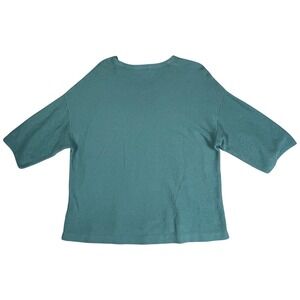 Pure Jill Teal Drop Shoulder Sweater Shirt Knit S Cotton Silk Wool Minimalist